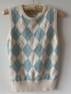 Tommy Hilfiger Cream & Light Blue Argyle Knit Vest